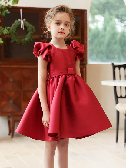 A-Line Square Neck Sleeveless Knee-Length Satin Flower Girl Dress
