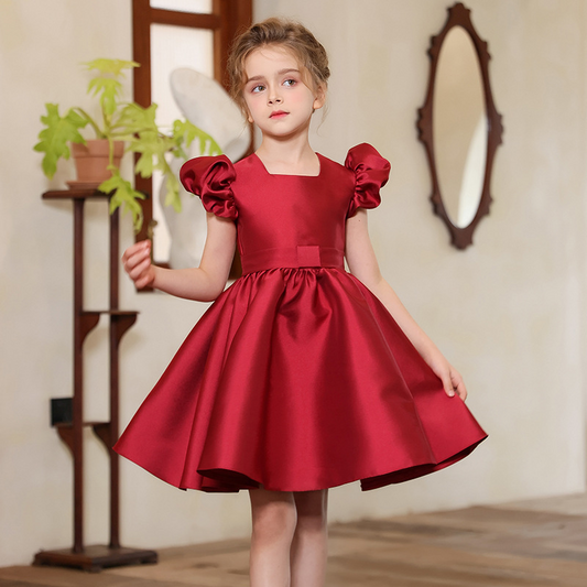 A-Line Square Neck Sleeveless Knee-Length Satin Flower Girl Dress