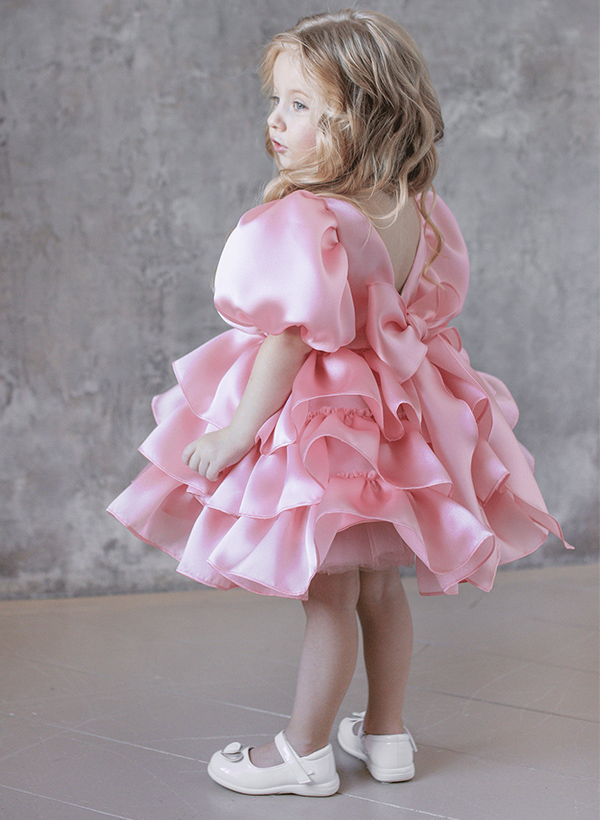 Ball-Gown Scoop Neck Short Sleeves Knee-Length Flower Girl Dress