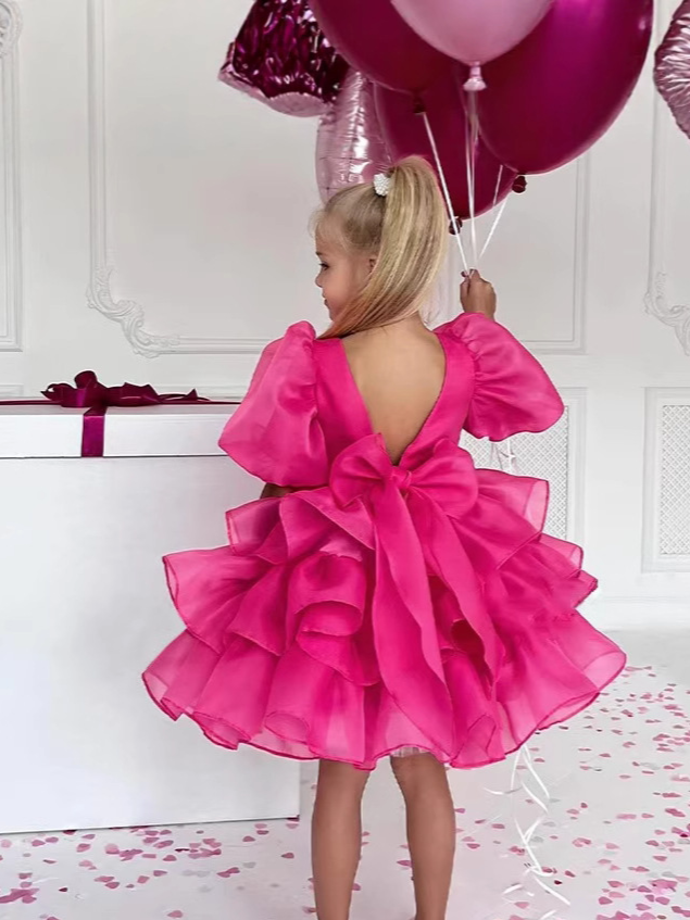 Ball-Gown Scoop Neck Short Sleeves Knee-Length Flower Girl Dress