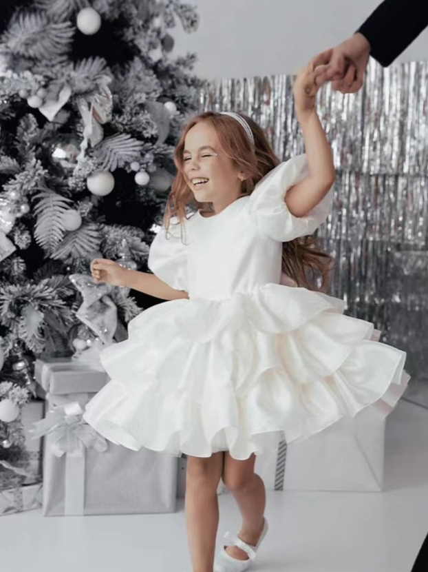 Ball-Gown Scoop Neck Short Sleeves Knee-Length Flower Girl Dress