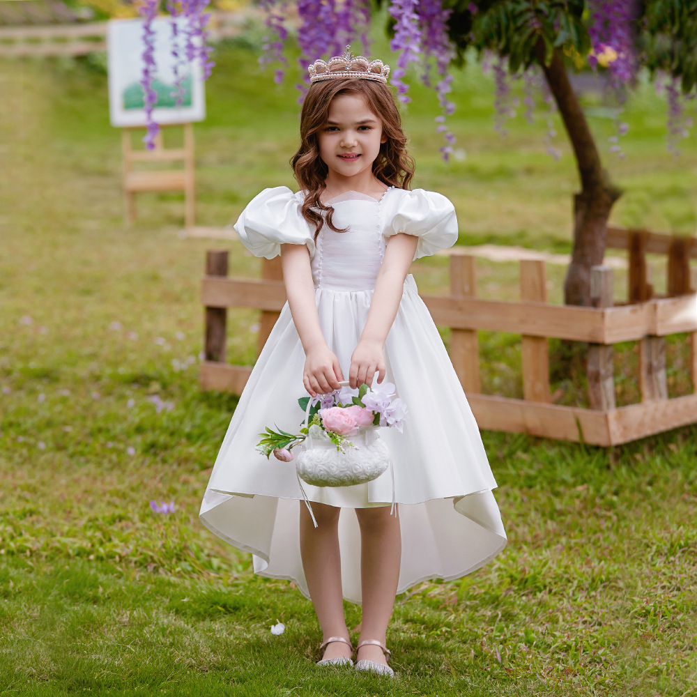 A-Line Short Sleeves Asymmetrical Flower Girl Dress