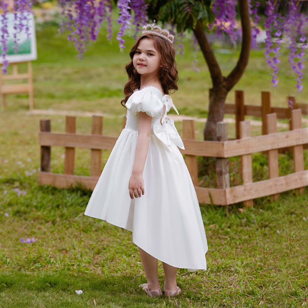 A-Line Short Sleeves Asymmetrical Flower Girl Dress