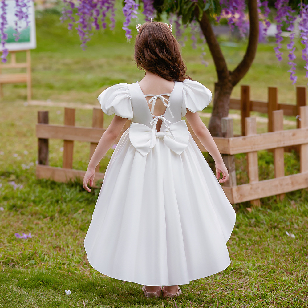 A-Line Short Sleeves Asymmetrical Flower Girl Dress
