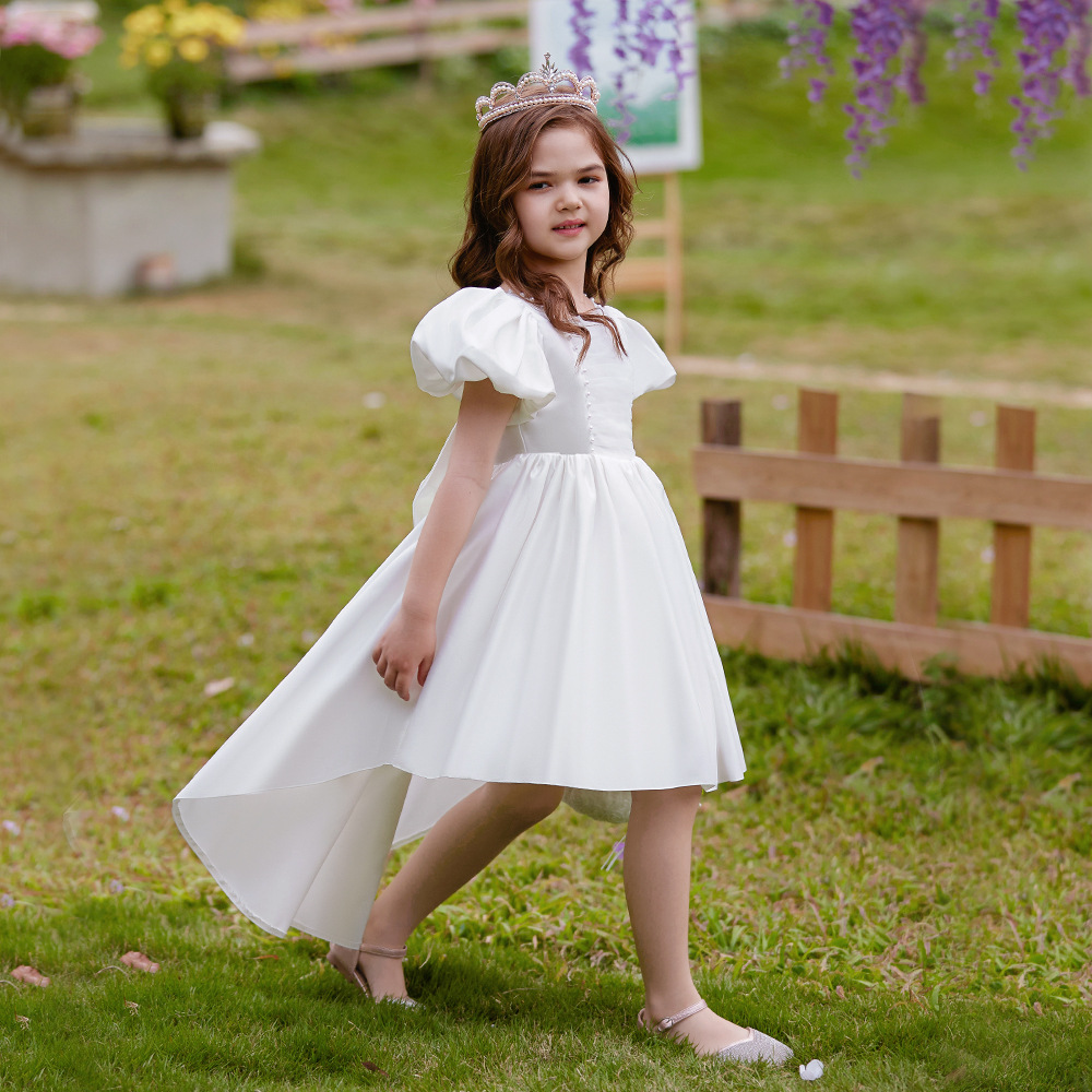 A-Line Short Sleeves Asymmetrical Flower Girl Dress