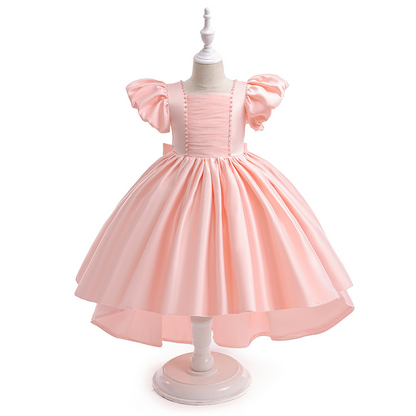 A-Line Short Sleeves Asymmetrical Flower Girl Dress