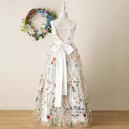 A-Line Scoop Neck Sleeveless Tulle Flower Girl Dress With Bow