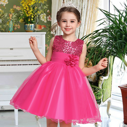 A-line Scoop Neck Knee-Length Tulle Sequined Flower Girl Dress