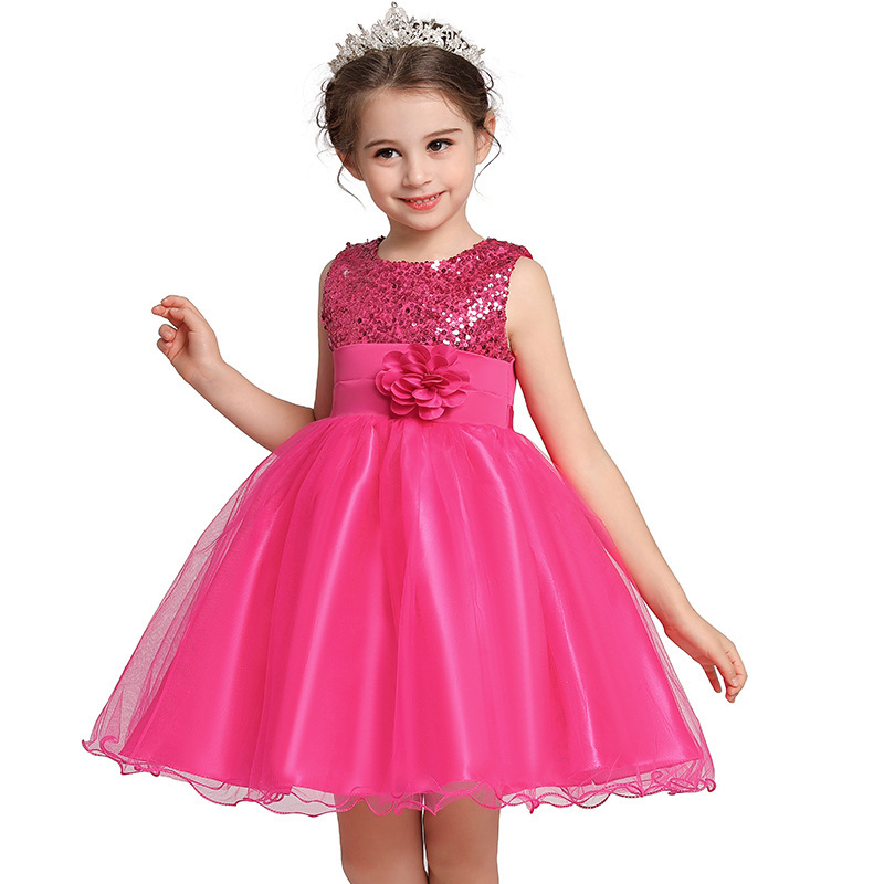 A-line Scoop Neck Knee-Length Tulle Sequined Flower Girl Dress