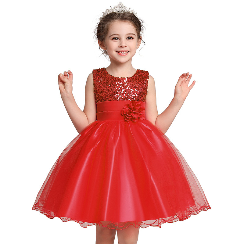 A-line Scoop Neck Knee-Length Tulle Sequined Flower Girl Dress