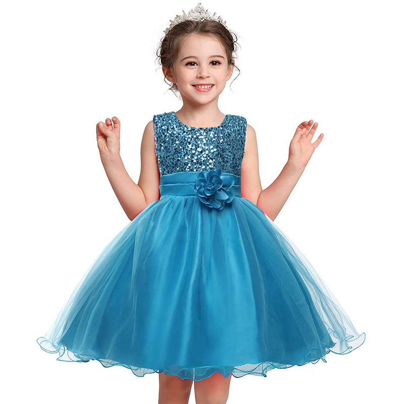 A-line Scoop Neck Knee-Length Tulle Sequined Flower Girl Dress