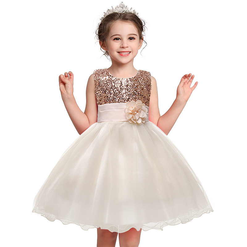 A-line Scoop Neck Knee-Length Tulle Sequined Flower Girl Dress