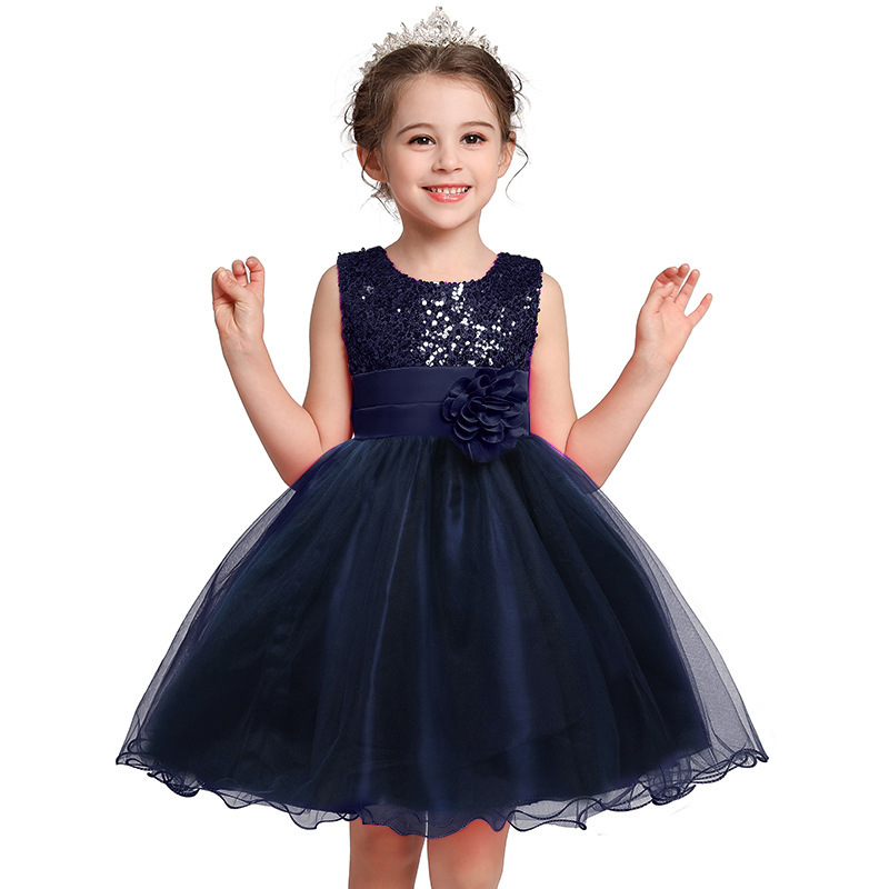 A-line Scoop Neck Knee-Length Tulle Sequined Flower Girl Dress