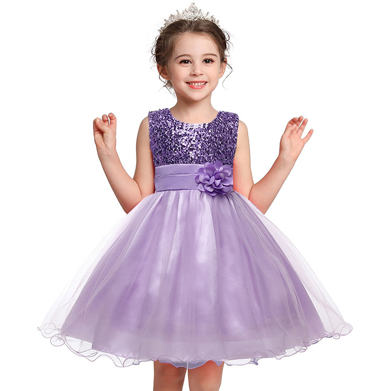 A-line Scoop Neck Knee-Length Tulle Sequined Flower Girl Dress