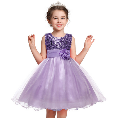 A-line Scoop Neck Knee-Length Tulle Sequined Flower Girl Dress