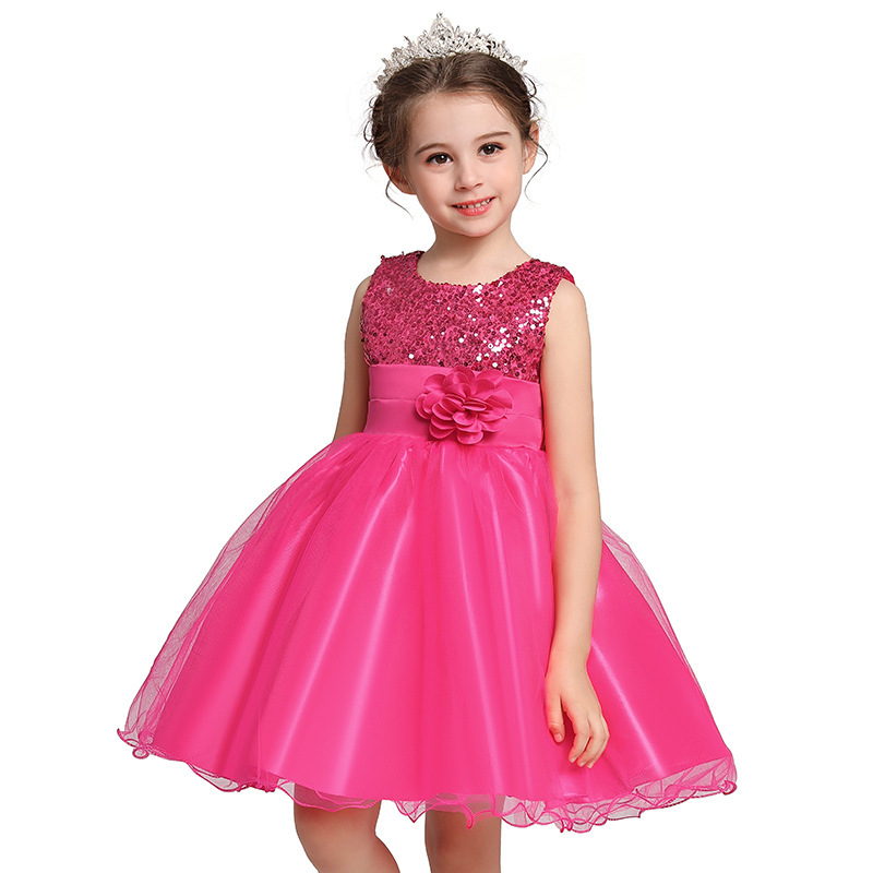 A-line Scoop Neck Knee-Length Tulle Sequined Flower Girl Dress