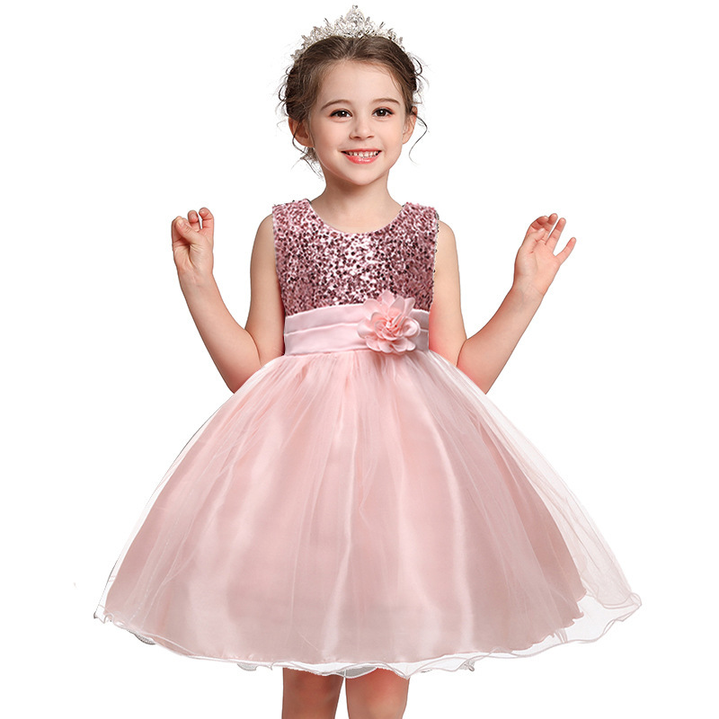 A-line Scoop Neck Knee-Length Tulle Sequined Flower Girl Dress