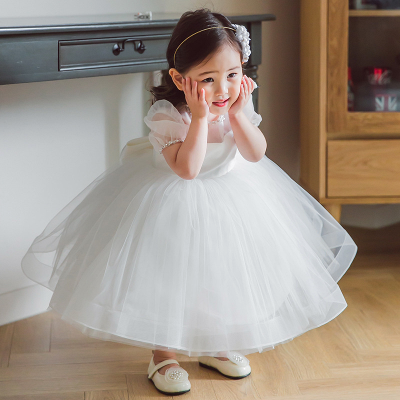 Ball-Gown Scoop Neck Short Sleeves Flower Girl Dress With Bow