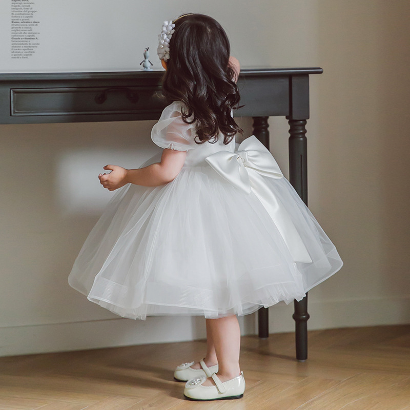 Ball-Gown Scoop Neck Short Sleeves Flower Girl Dress With Bow