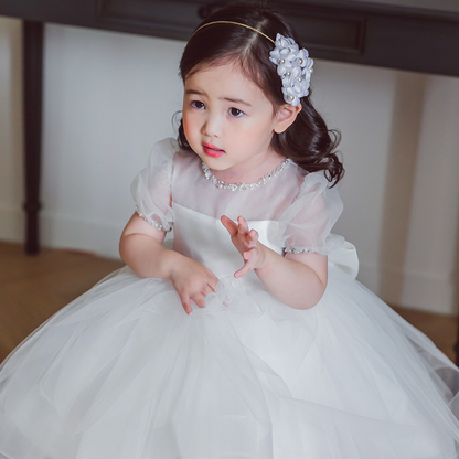Ball-Gown Scoop Neck Short Sleeves Flower Girl Dress With Bow