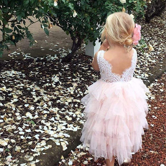 A-Line Scoop Neck Short Sleeves Lace Flower Girl Dress With Ruffles