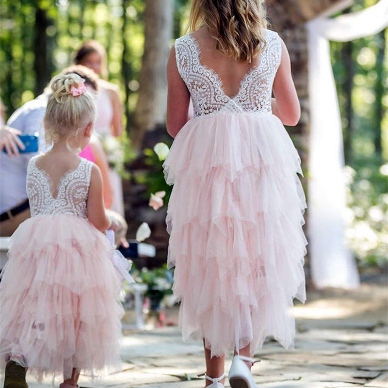 A-Line Scoop Neck Short Sleeves Lace Flower Girl Dress With Ruffles
