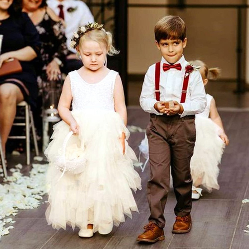 A-Line Scoop Neck Short Sleeves Lace Flower Girl Dress With Ruffles