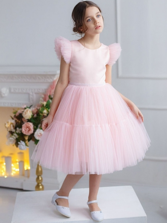 A-Line Scoop Neck Sleeveless Tulle Flower Girl Dress With Bow