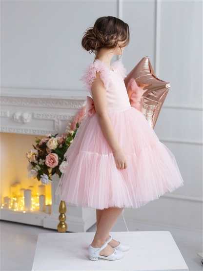 A-Line Scoop Neck Sleeveless Tulle Flower Girl Dress With Bow