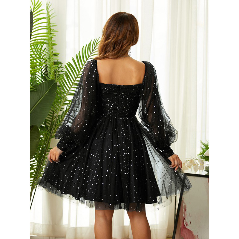 Glitter Skater Square Neck Ruched Homecoming Dress