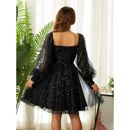 Glitter Skater Square Neck Ruched Homecoming Dress