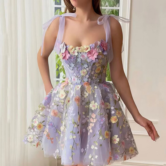 Corset Skater Tulle Straight Floral Homecoming Dress