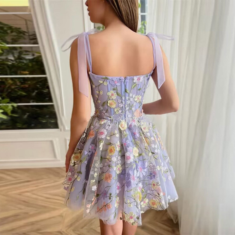 Corset Skater Tulle Straight Floral Homecoming Dress