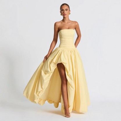 Ruched Strapless Sleeveless A-Line Asymmetrical Length Prom Dress