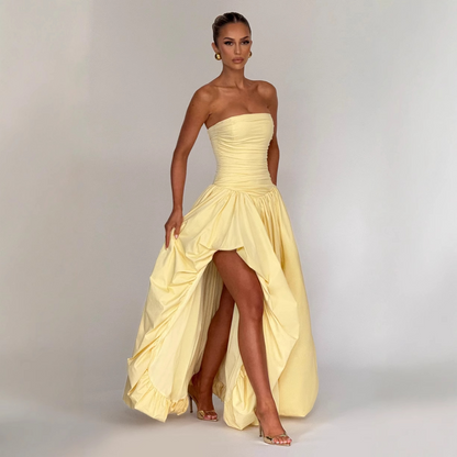 Ruched Strapless Sleeveless A-Line Asymmetrical Length Prom Dress