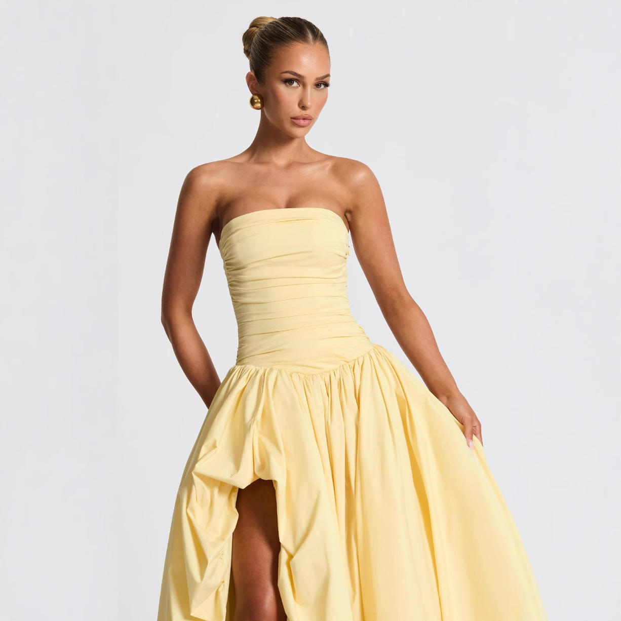 Ruched Strapless Sleeveless A-Line Asymmetrical Length Prom Dress