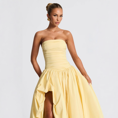 Ruched Strapless Sleeveless A-Line Asymmetrical Length Prom Dress