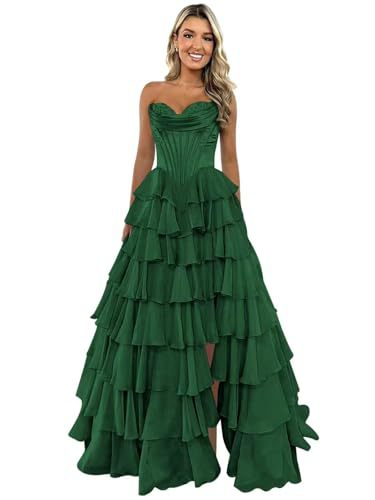 Elegant Tiered A-Line Floor-Length Prom Dress With High Split