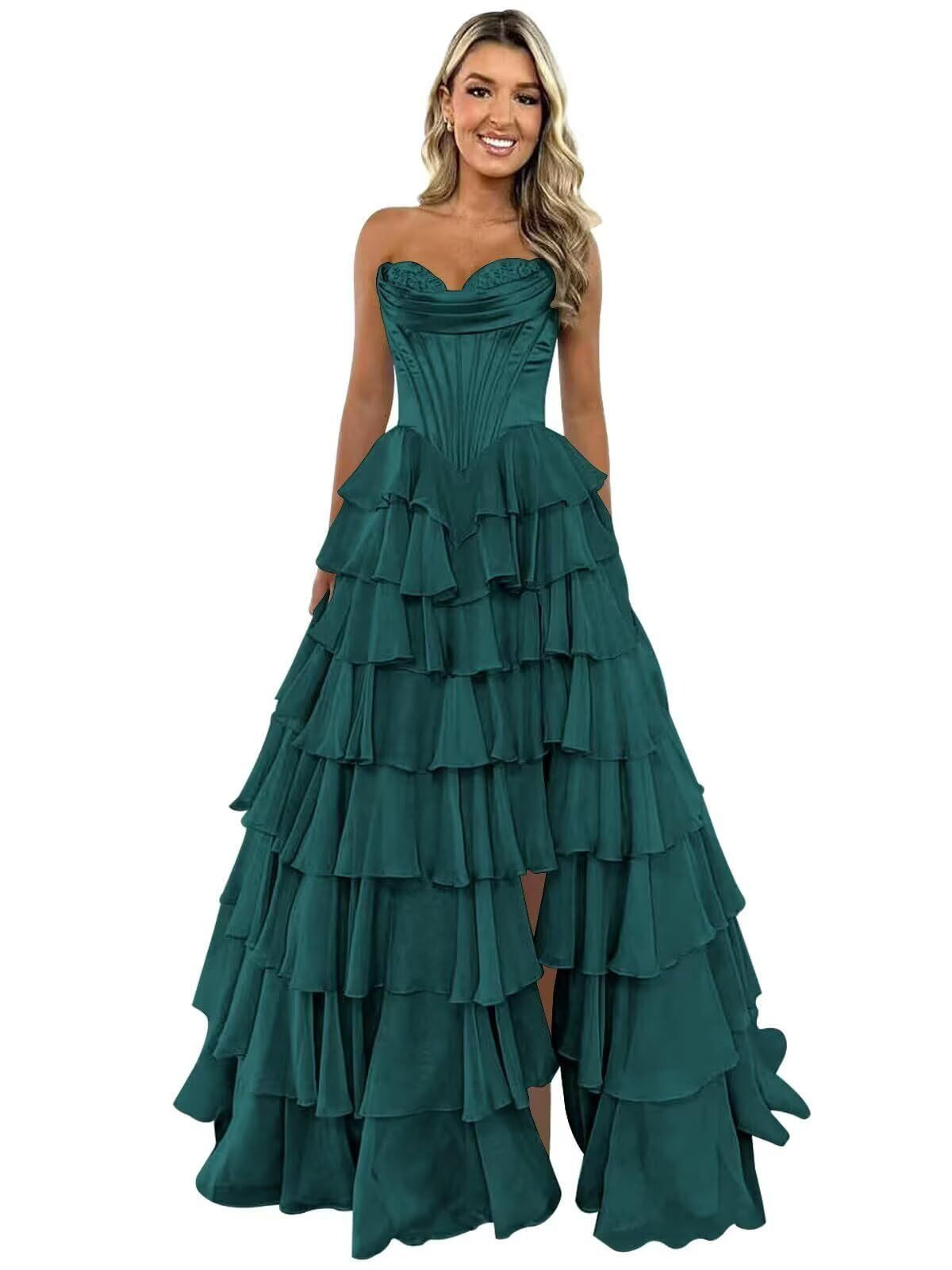 Elegant Tiered A-Line Floor-Length Prom Dress With High Split