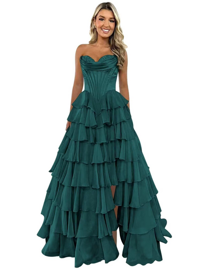 Elegant Tiered A-Line Floor-Length Prom Dress With High Split