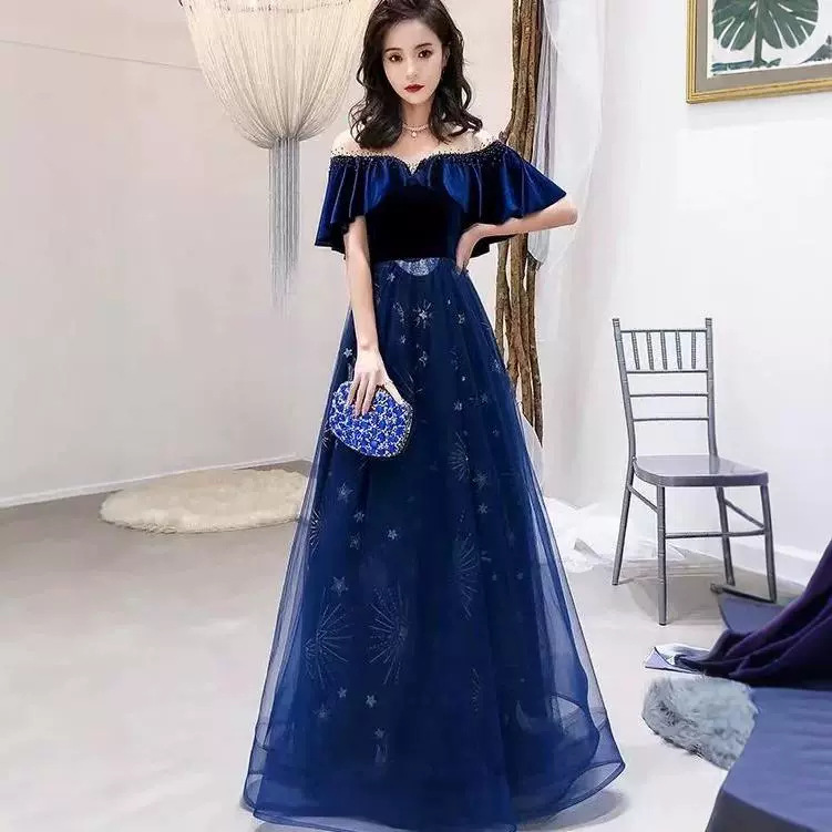 Long Tulle Velvet Patchwork Ruffles Prom Dress