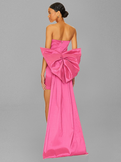 Unique Fitted Satin Bow Homecoming Dress