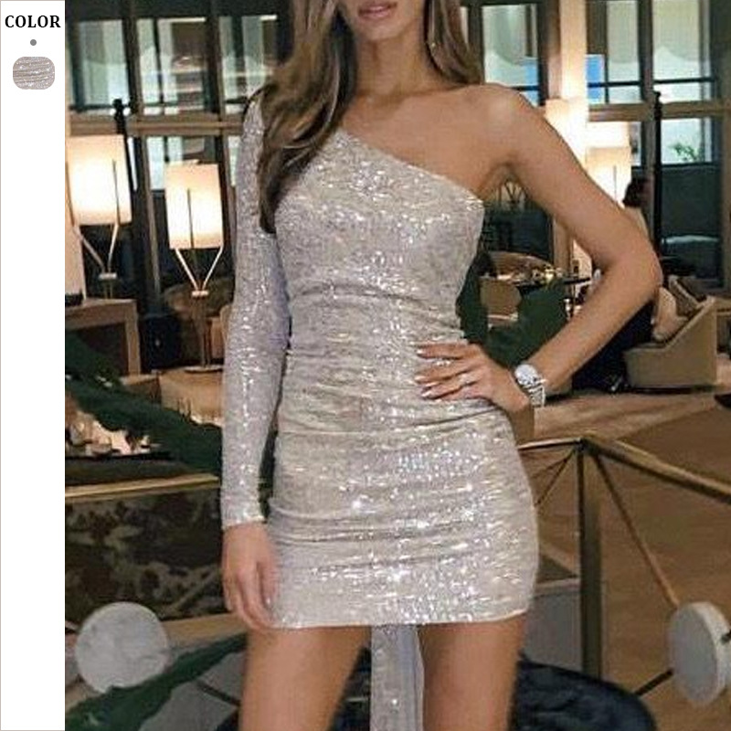 Sparkly Bodycon Sequin One Shoulder Homecoming Dress