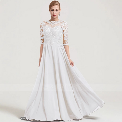 A-Line Lace Scoop Floor-Length Mother of the Bride Dress