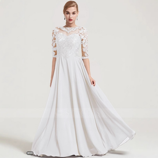 A-Line Lace Scoop Floor-Length Mother of the Bride Dress