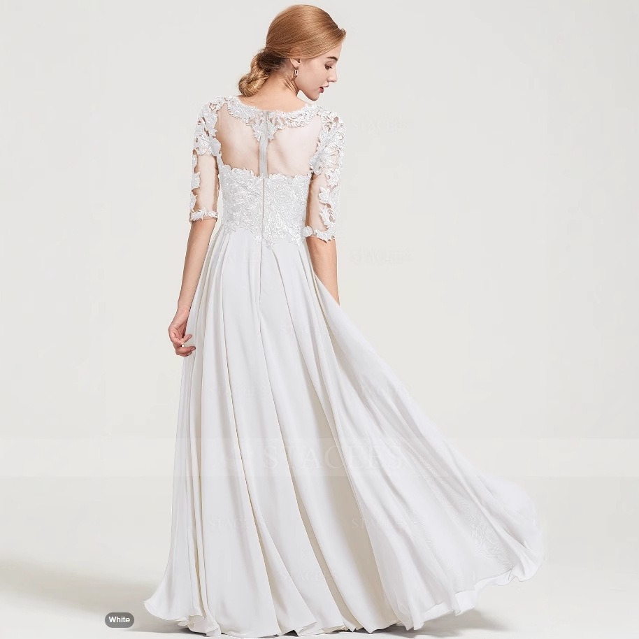 A-Line Lace Scoop Floor-Length Mother of the Bride Dress
