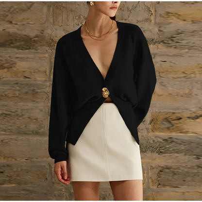 Contrast Knit Metallic Button Cardigan