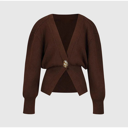 Contrast Knit Metallic Button Cardigan