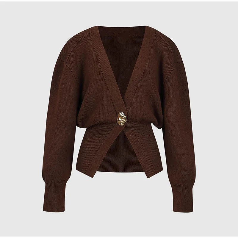 Contrast Knit Metallic Button Cardigan