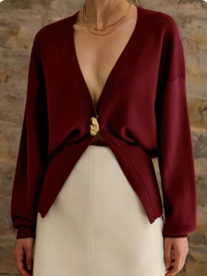 Contrast Knit Metallic Button Cardigan